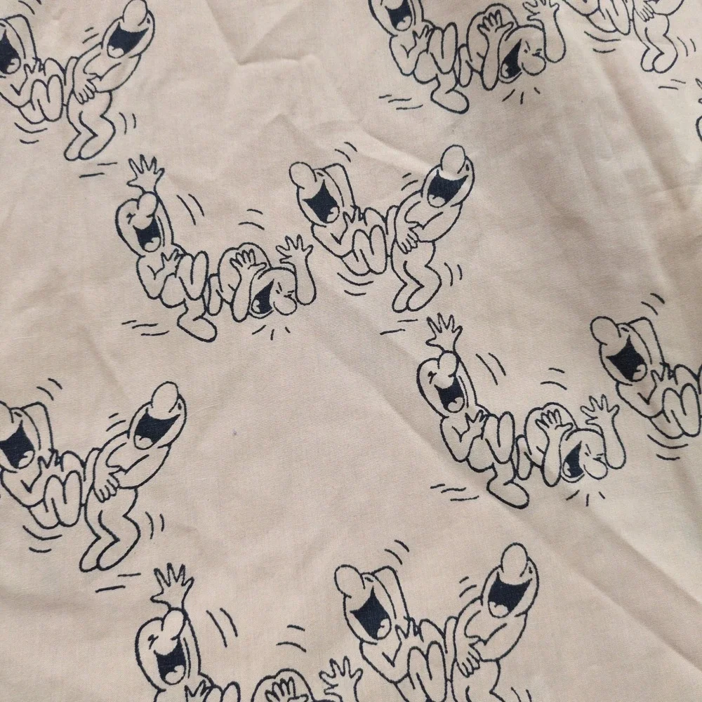 Vtg 70s Henry Syverson Laughing Men Cartoons Cal King Sheet Set Tan Black Pequot